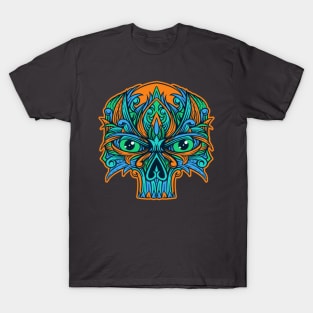 Orange and blue skull ornament T-Shirt